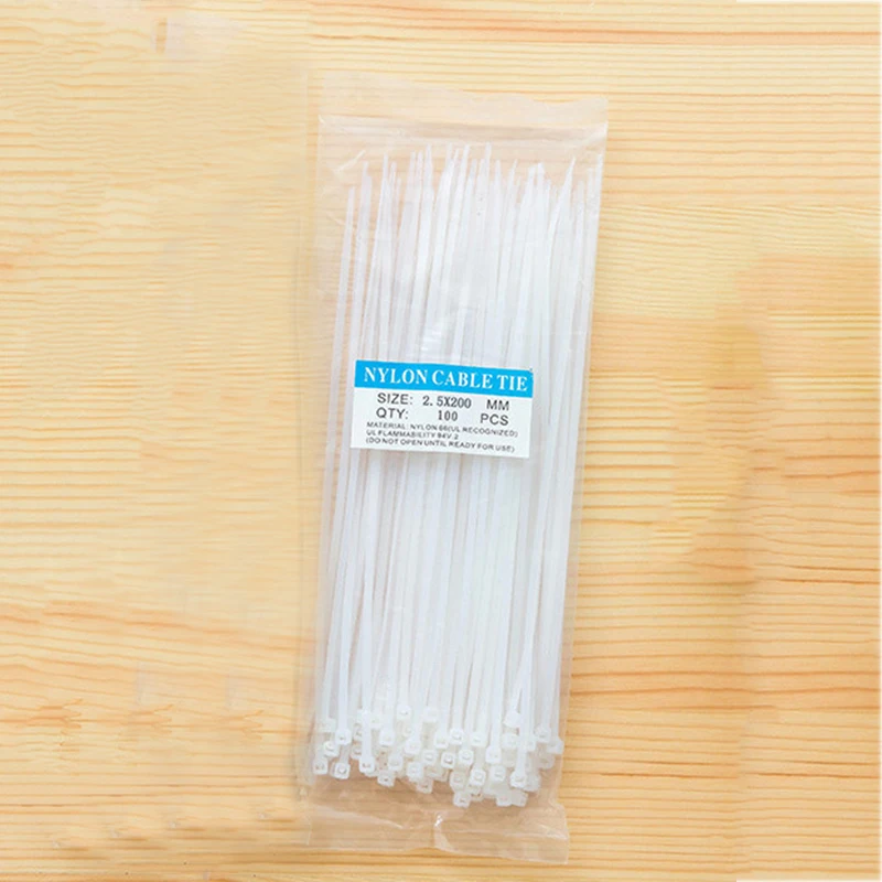 

100pcs New Ties Black White Back Strap Ribbon Self Stuck Cable Tie durable Wrap ZipTies Packed Organize tie the wiring harness