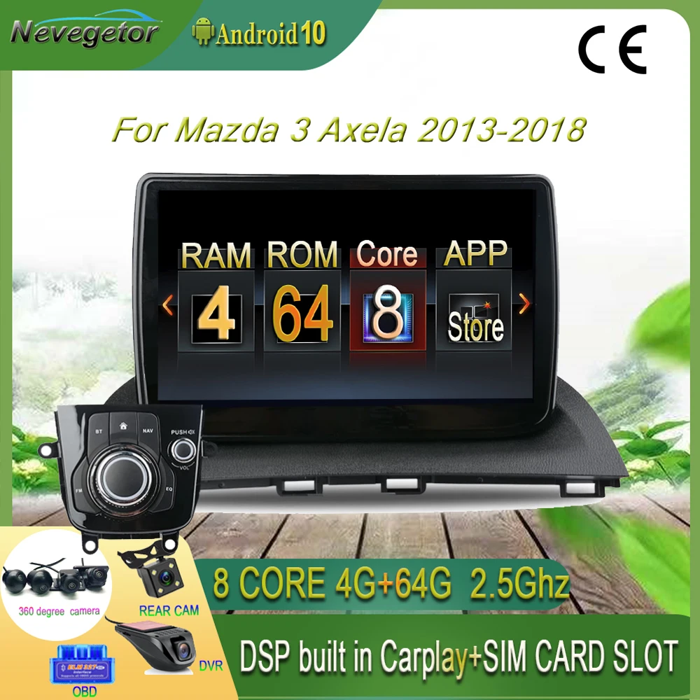 Автомобильный мультимедийный радиоплеер Android 10 для Mazda 3 Axela 2014 2017 GPS навигация