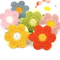 28pcs 3 5cm woolen yarn embroidery flowers patches sew on appliques for crafts headwear accessories diy hair clip decor supplies