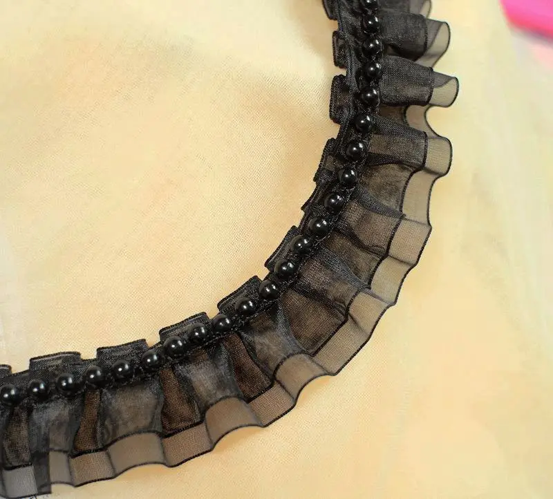 10 ярдов белые черные бусины из органзы кружевная лента оборки отделка аппликация