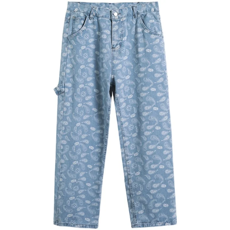 Прямые джинсы с цветами кешью мужские модные уличные жареные в стиле хип-хоп