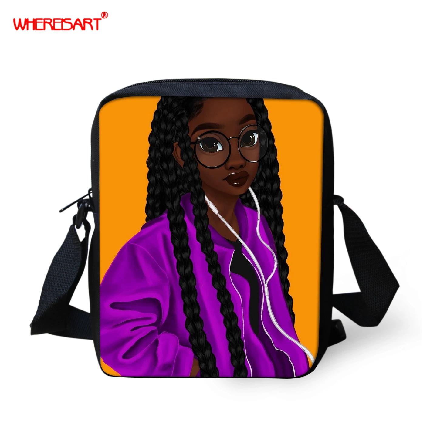 

WHEREISART Women Messenger Bags Afro Black Girl Drawing Art Zipped Teen Girls Shoulder Bags Crossbody Bags for Female Bolsa 2019