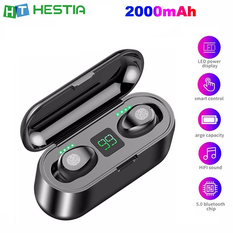 TWS-наушники F9 с поддержкой Bluetooth и зарядным футляром 2000 мАч | Электроника