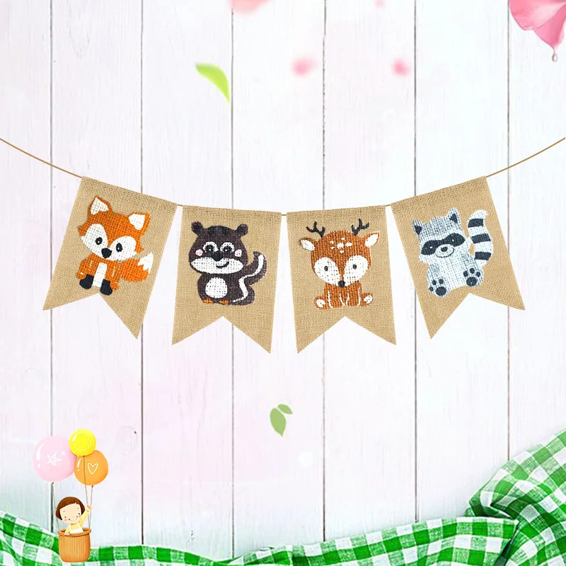 Jungle Animal banner Pennant Woodland Fox Squirrel Deer Raccoon Garland Bunting for Baby Shower Kids Birthday Party Decorations | Дом и сад