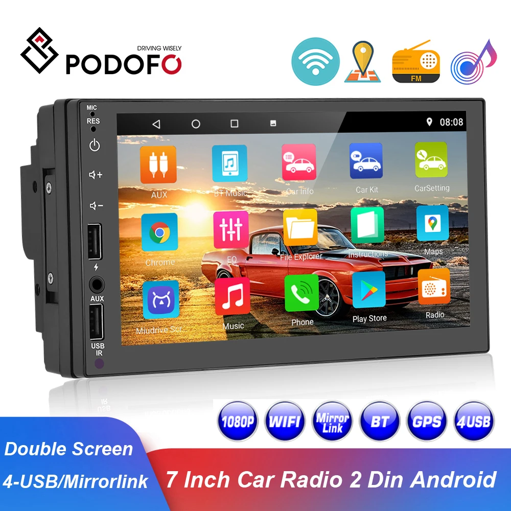 Podofo Android автомобильный радиоприемник 2 Din GPS навигации мультимедийный видеоплеер