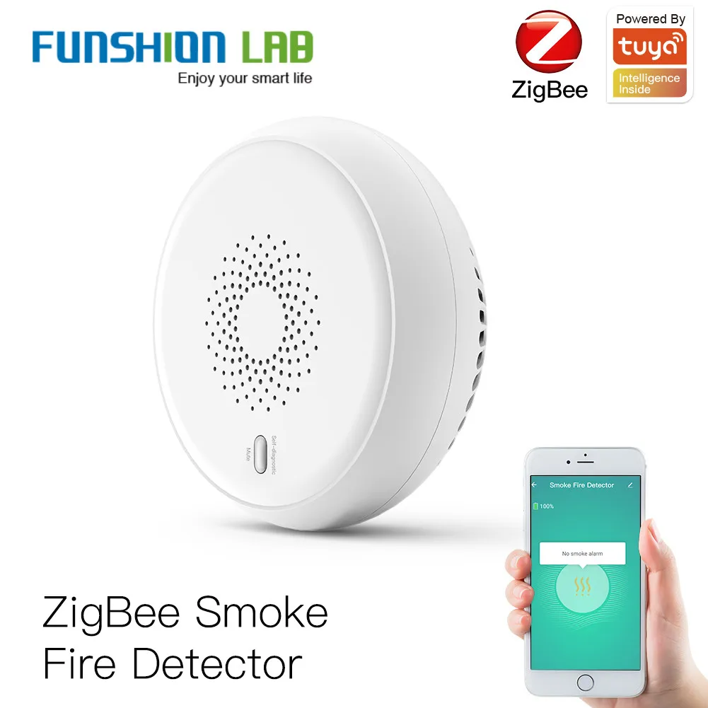 

Zigbee Smart Smoke Fire Alarm Sensor Detector Home Security System Battery-powered Alarm Wireless Smart Life Tuya App Control