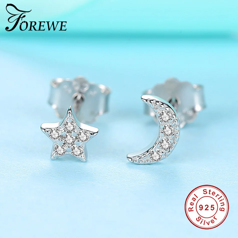 FOREWE 925 пробы серебряные серьги ювелирные изделия крошечные CZ проложить кристалл сердце серьги гвоздики подарок для женщин девочек детей леди