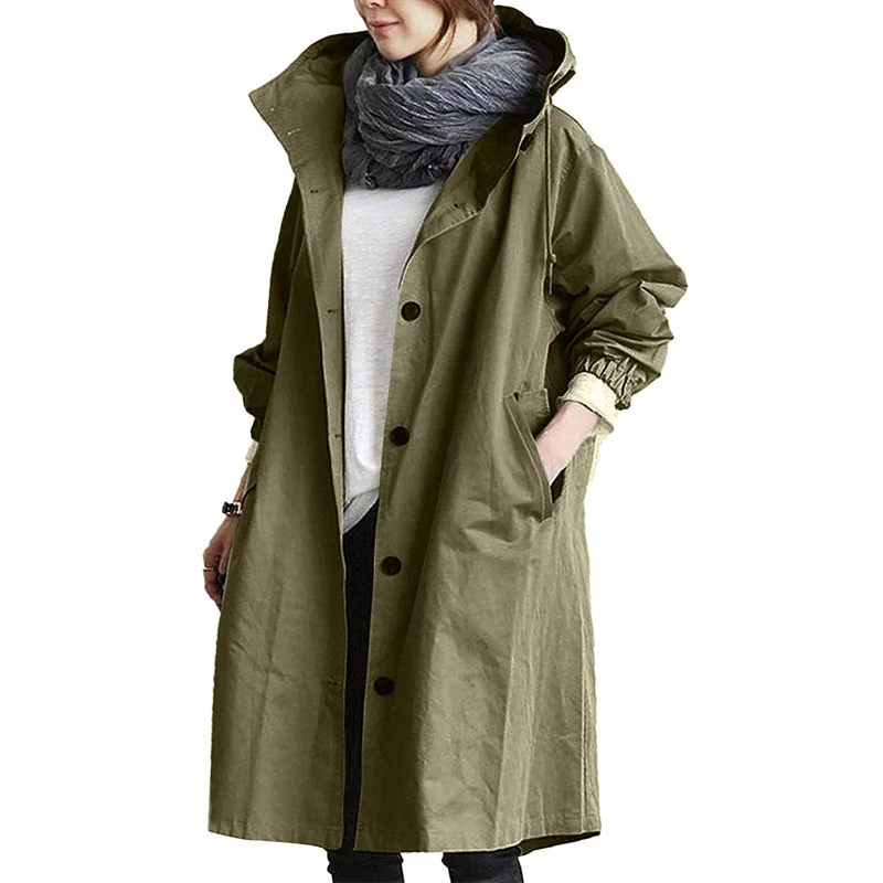 Женская непромокаемая куртка осенне зимний свободный Тренч с капюшоном