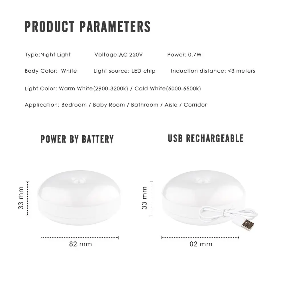 Светодиодный ночник с датчиком движения безопасный вращающийся настенный