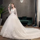 Свадебное платье с кружевной вышивкой, размера плюс бальное платье принцессы с круглым вырезом на шнуровке, 2021