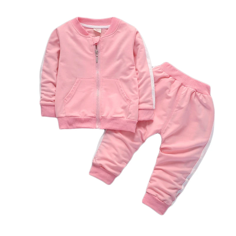 Pink Коллекция года, весенне-осенний спортивный костюм для маленьких мальчиков и девочек детская хлопковая одежда с длинными рукавами для мальчиков и девочек пальто на молнии+ штаны спортивный костюм - Цвет: Pink