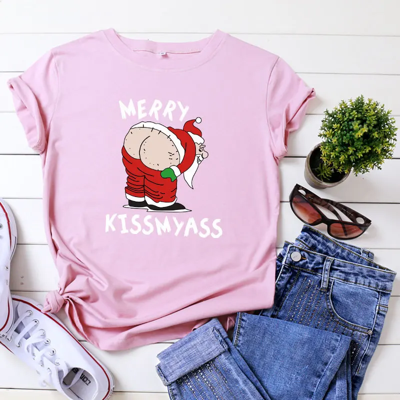 

Oversized Women Christmas Funny T Shirt Dabbing Santa Claus Merry Kissmyass Print T Shirt Tees Fashion Christmas Clothes