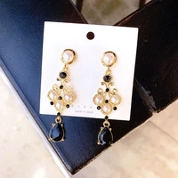 retro baroque style pearl black gem earrings fashion woman party show pendant earring accessories