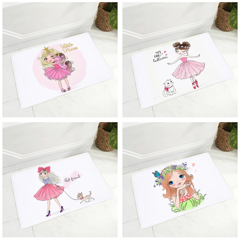 

Lychee Life Ballet Girl Doormat Non-Slip Printed Soft Flannel Carpet Decor Cartoon Star Floor Door Mat for Hallway 40x60cm Carpe