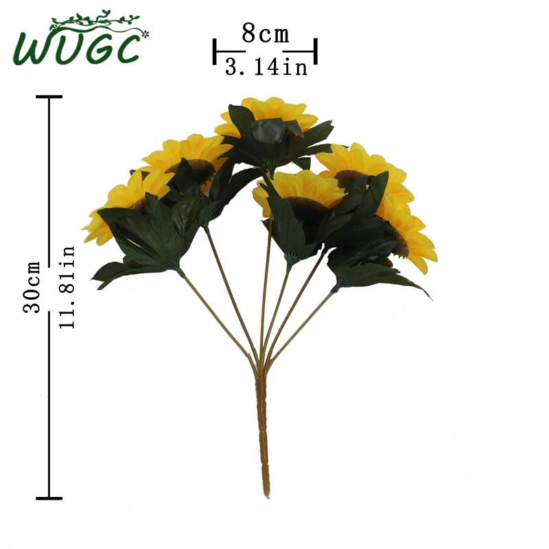 Осенние украшения 6 головок Желтые Подсолнухи шелковые искусственные цветы