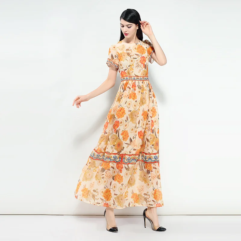 Женское модельное платье макси Элегантное Длинное Платье с круглым вырезом