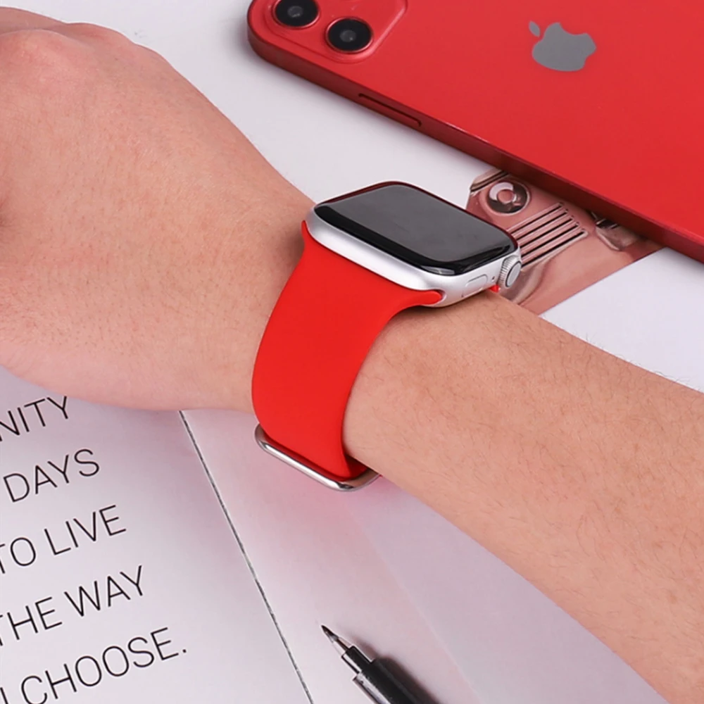 

Silicone Strap for Apple Watch Band 44mm 42mm watch strap 40mm 38mm Rubber Bracelet iWatch 6 5 4 3 2 1 42 mm watch accessories