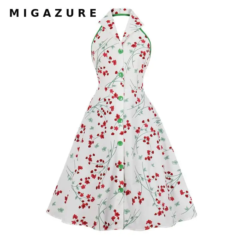 MIGAZURE принтом в винтажном стиле пикантная обувь с лямкой на шее цветочный 50s Стиль