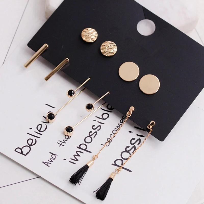 

5 Pairs Fashion Tassel Round Stud Earrings Set with Double-Layer Latex Shoe Cover