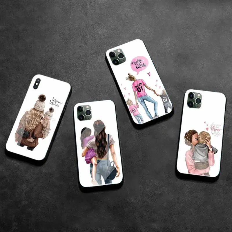 

Fashion Super Mom Baby Girl Phone Case Tempered Glass For Iphone6plus 6S 7 7plus 8 X XS XSmax XR 11 12 Pro Max 12mini