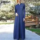 Платье-рубашка VONDA женское на пуговицах, повседневное свободное вечервечерние джинсовое, пляжный сарафан в богемном стиле с длинным рукавом