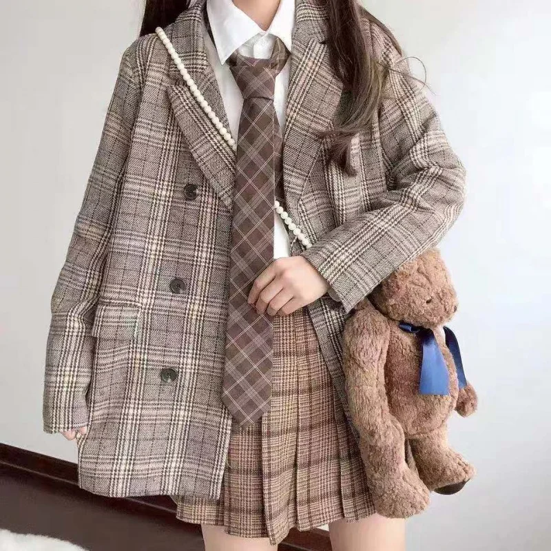 

British Style Retro College Style Girl's Temperament JK Uniform Plaid All-match Suit Suit Jacket
