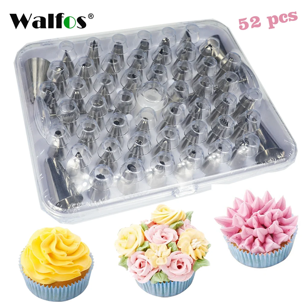 

Walfos 52PCS/SET Stainless Steel Russian Tulip Icing Piping Nozzles Pastry Tips Set For Cake Decorating Sugar Craft Tools