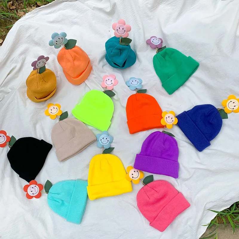 

Autumn And Winter Korean Children's Wool Hat Cartoon Small Flower Wool Hat Baby Warm Knitted Hat