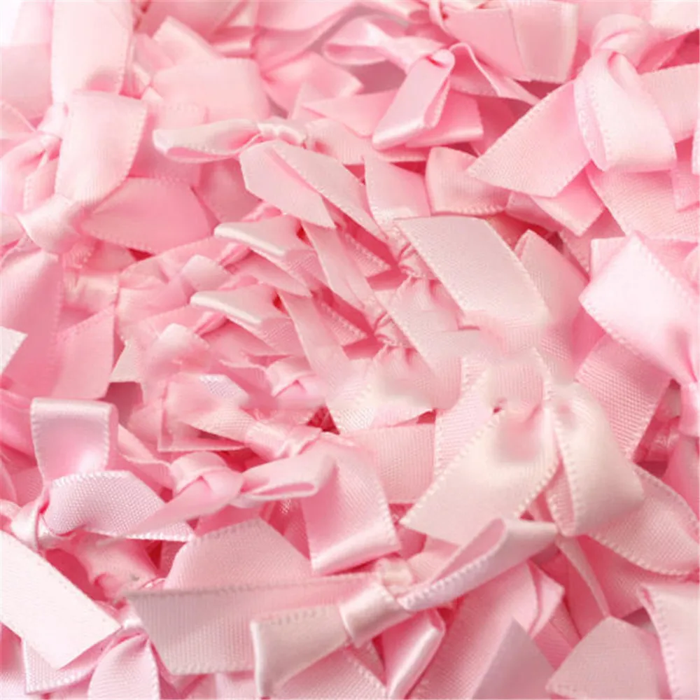 

100 Pcs Handmade Small size Polyester Satin ribbon Bow Flower 4 Color Pink Red White Light Blue Color DIY Craft Decoration