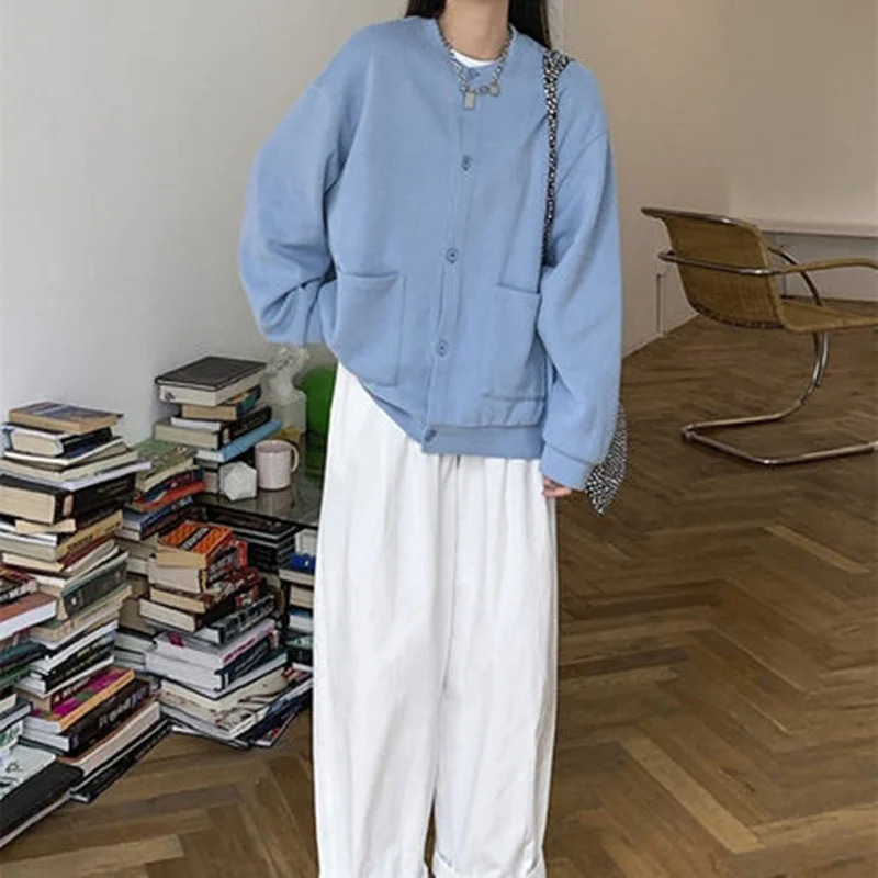 

Cardigan Women All-match Pure Color Leisure Elegant Loose Single Breasted Stylish Students Japanese Style Ladies Sweater Simple