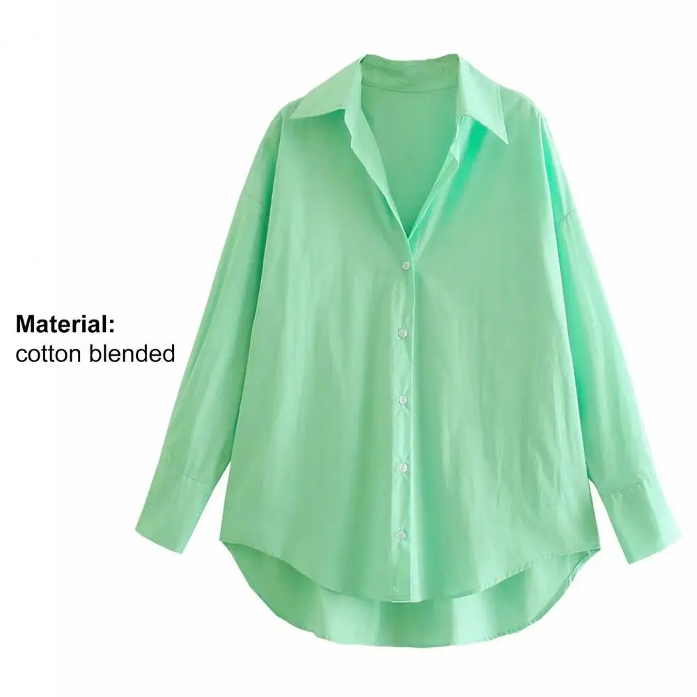 

60% Dropshipping!!Loose Shirt Single-breasted Soft Lightweight Turn Down Collar Long Sleeve Shirt for Daily Wear