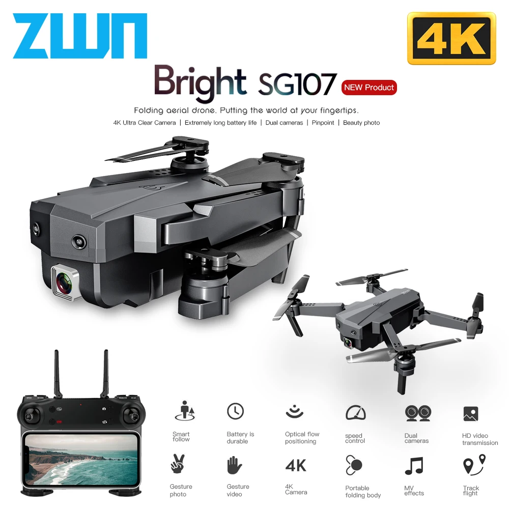 ZWN SG107 Радиоуправляемый Дрон мини 4K двойная камера Wifi FPV Квадрокоптер видео в