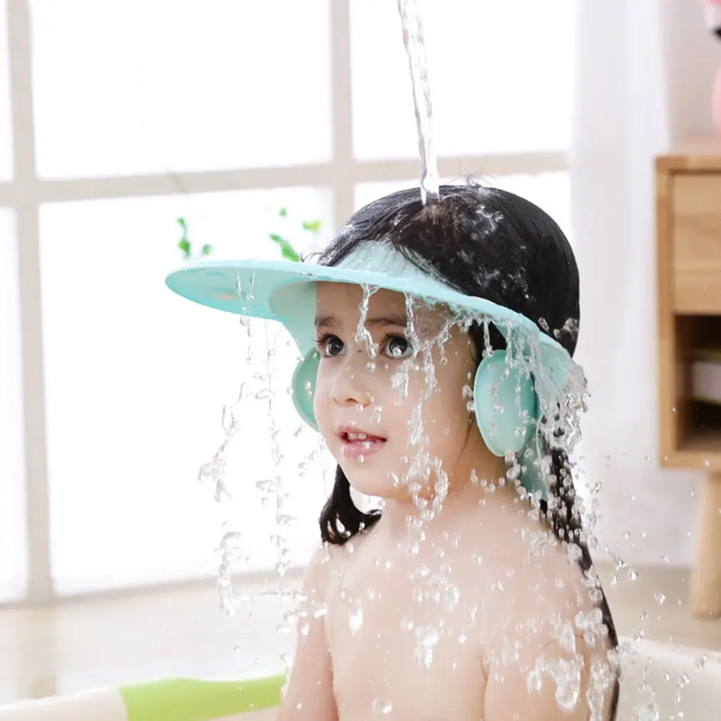 

Upgraded widen baby infant waterproof TPE shower shampoo cap wash hair kids bath visor hats adjustable shield ear eye protection