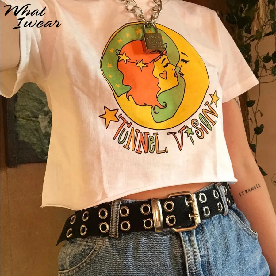 Женская футболка с мультяшным принтом Повседневная Свободная круглым вырезом и