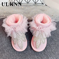 ulknn kids winter boots for children baby girls pink rhinestones non slip 2020 winter new plus velvet plush shoes