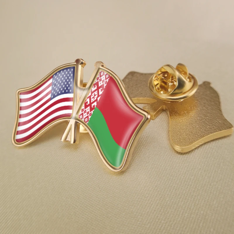 

United States of America and Belarus Crossed Double Friendship Flags Lapel Pins Brooch Badges