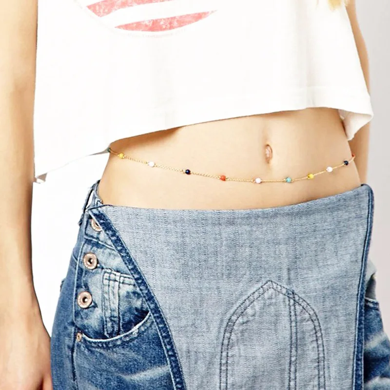 Новый летний пляжный красочный бисер Талия цепь длинное золото серебро тела