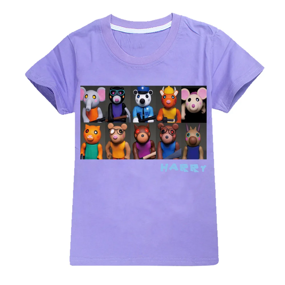 

Children's summer short-sleeved T-shirt Robloxing piggy cartoon pattern for boys/girls Kids Sport Tops Teen Children Clothing