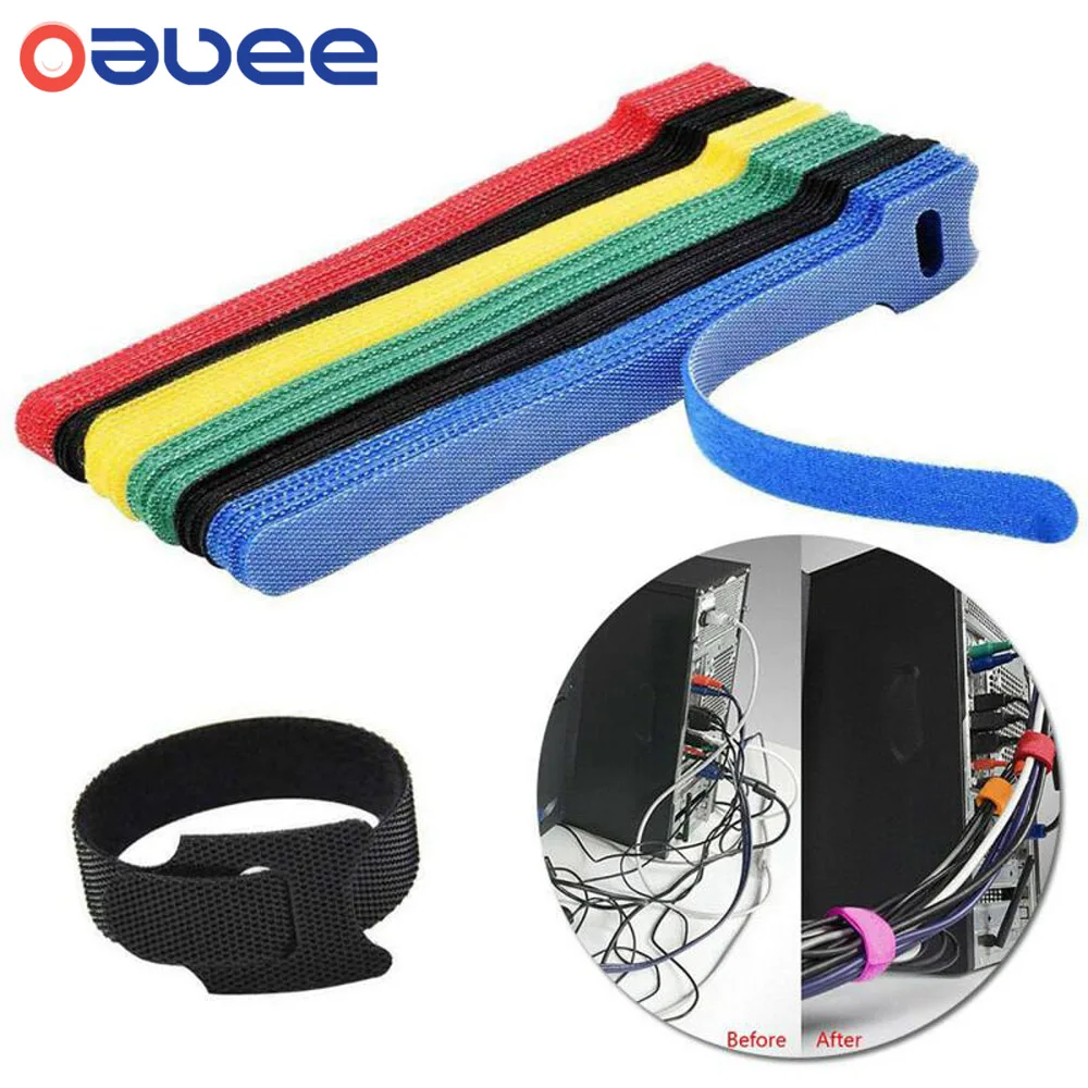 

50pcs/set Adhesive Loop Hook Nylon Hook and Loop Strap Cable Ties Reusable Wire Organizer Self Adhesive Clip Holder Ties Strap