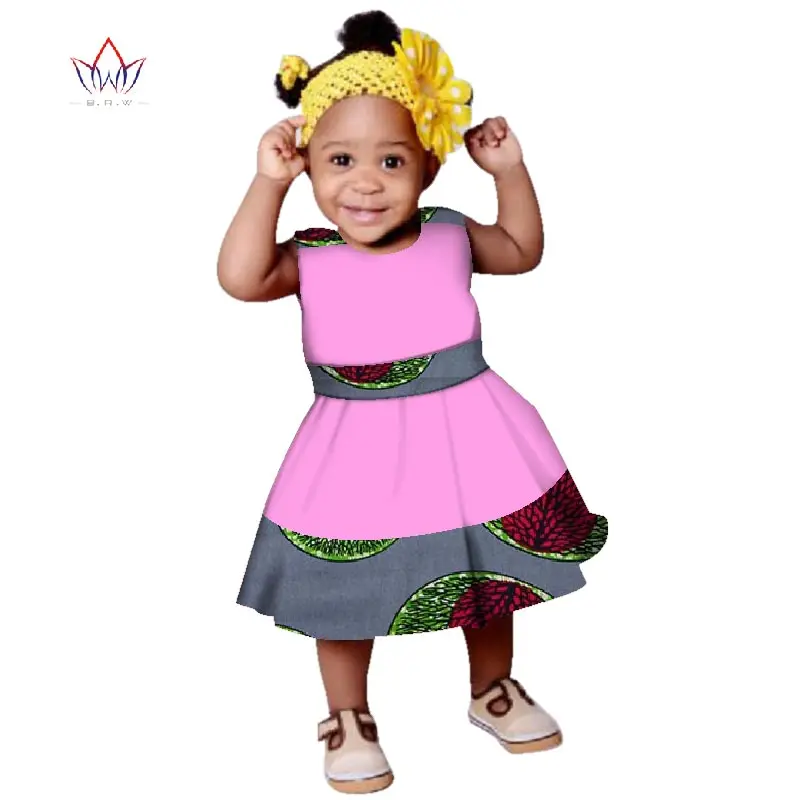 

2021 Summer African Clothing For Children O-neck African sleeveless Clothing Traditional Children Girl Print Cotton Dress WYT148