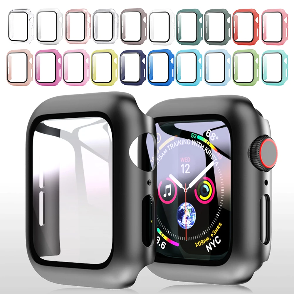 Защитный экран + жесткий чехол для Apple Watch 3 2 1 38 мм 40 44 42 стеклянная пленка Iwatch серии