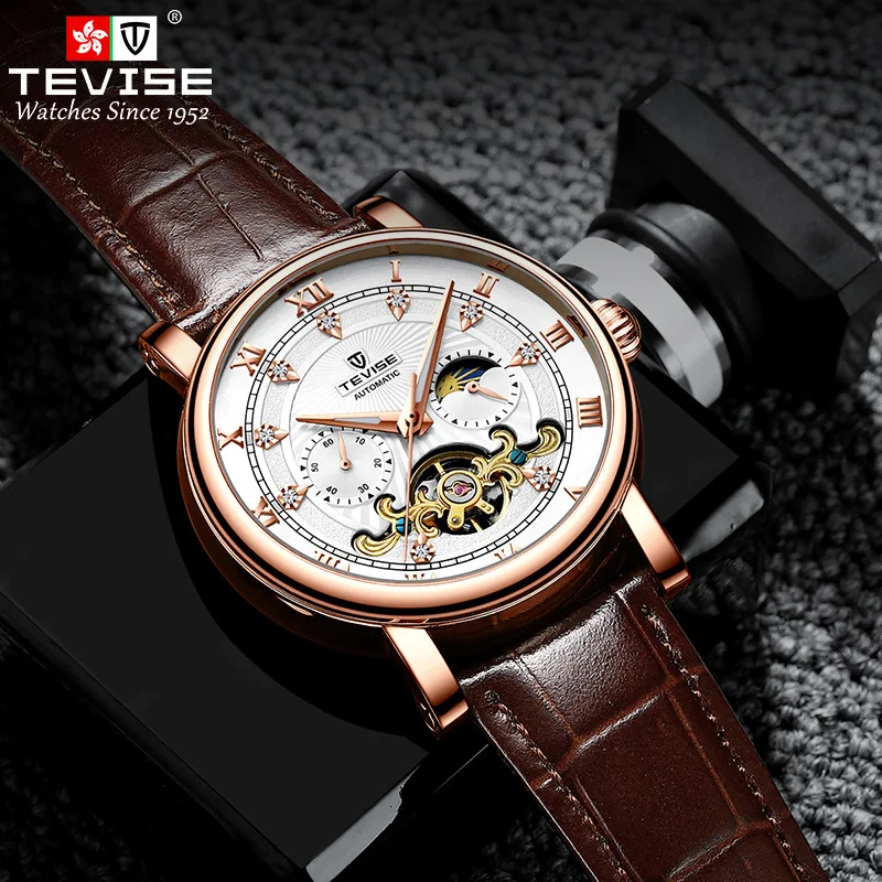 

TEVISE 2022 NEW Men Automatic Mechanical Fashion Top Brand Sport Watches Tourbillon Moon Phase Watch relogio masculino