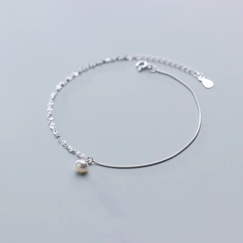 Браслет женский двойной из серебра 925 пробы с жемчугом|Гибкие и жесткие браслеты|