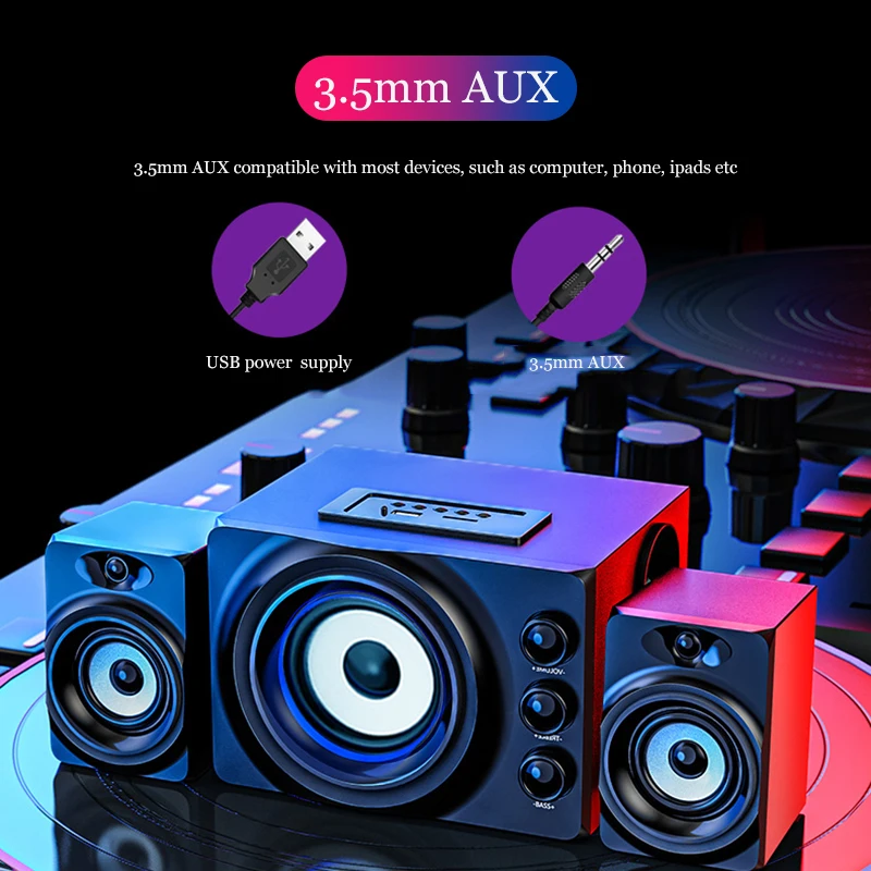 

Bluetooth Speakers Home Theater Sound System USB TF AUX Computer Speaker LED Stereo Subwoofer Music Boombox Soundbar for PC Som