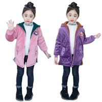 girls plus velvet mid length both sides wear autumn and winter clothing big children double sided wear cotton padded coat
