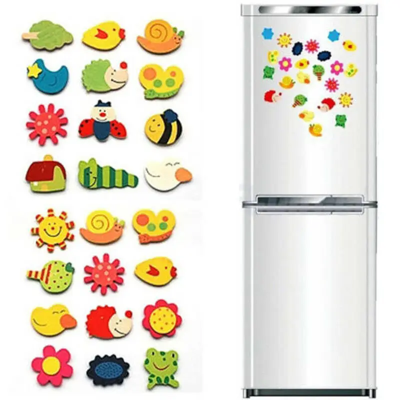 12pcs Novelty Animals Wooden Fridge Magnet Sticker Cute Funny Refrigerator Colorful Kids Toy Office Whiteboard Gadget Home Decor