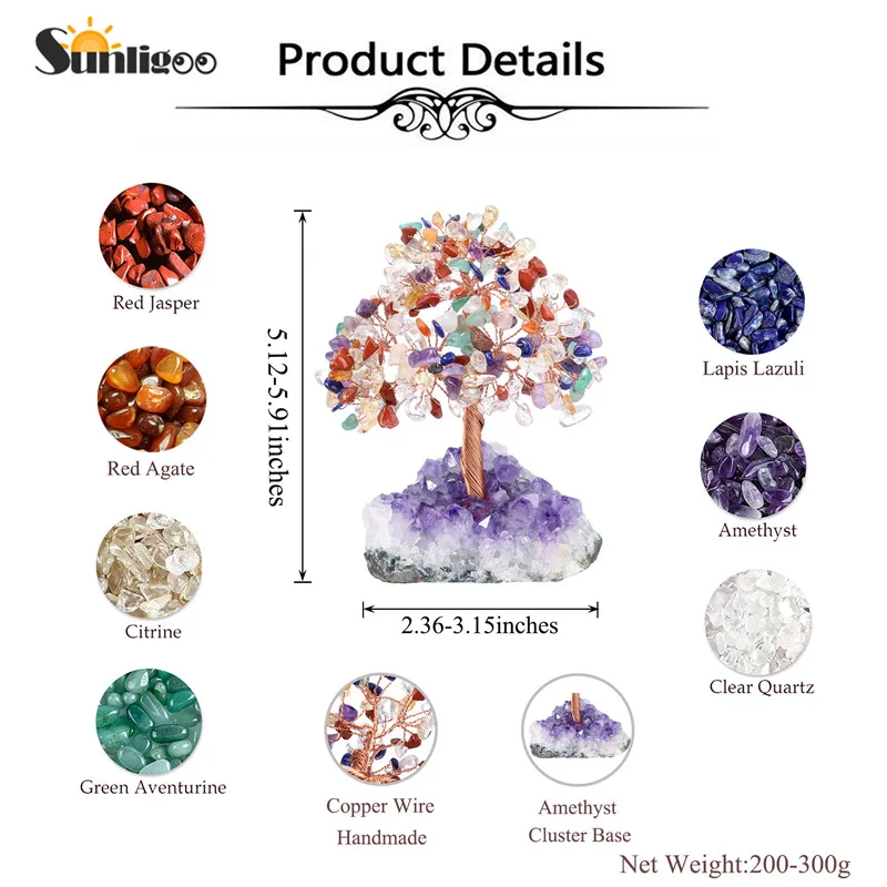 Медная проволока Sunligoo украшенная кристаллами искусственное дерево с