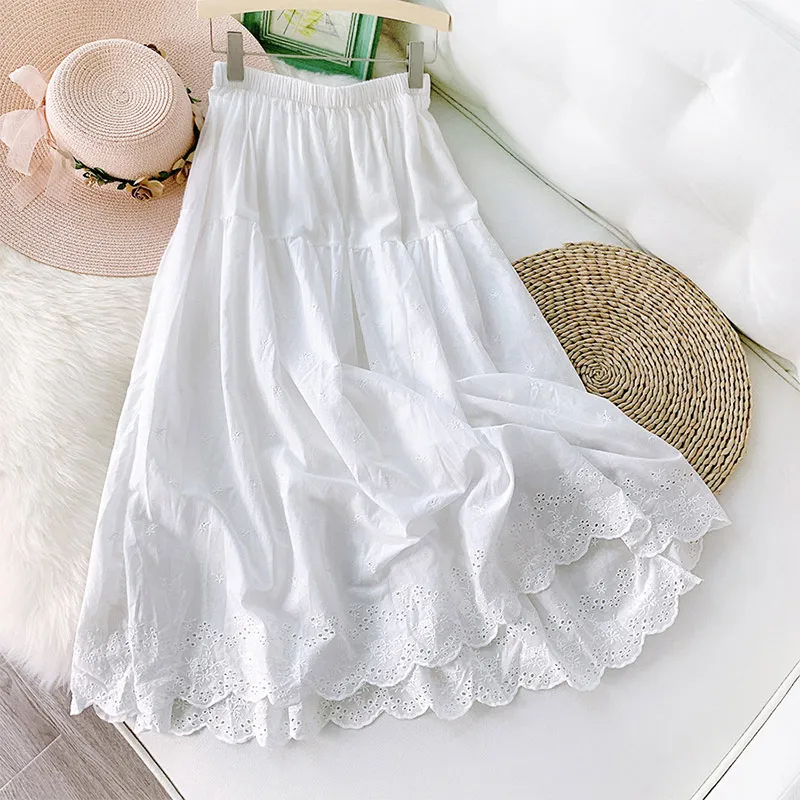 Женская летняя юбка трапециевидной формы с высокой талией белые гофрированные