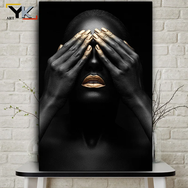 HD печать черный и золотой Африканский Обнаженная Картина на холсте женщина