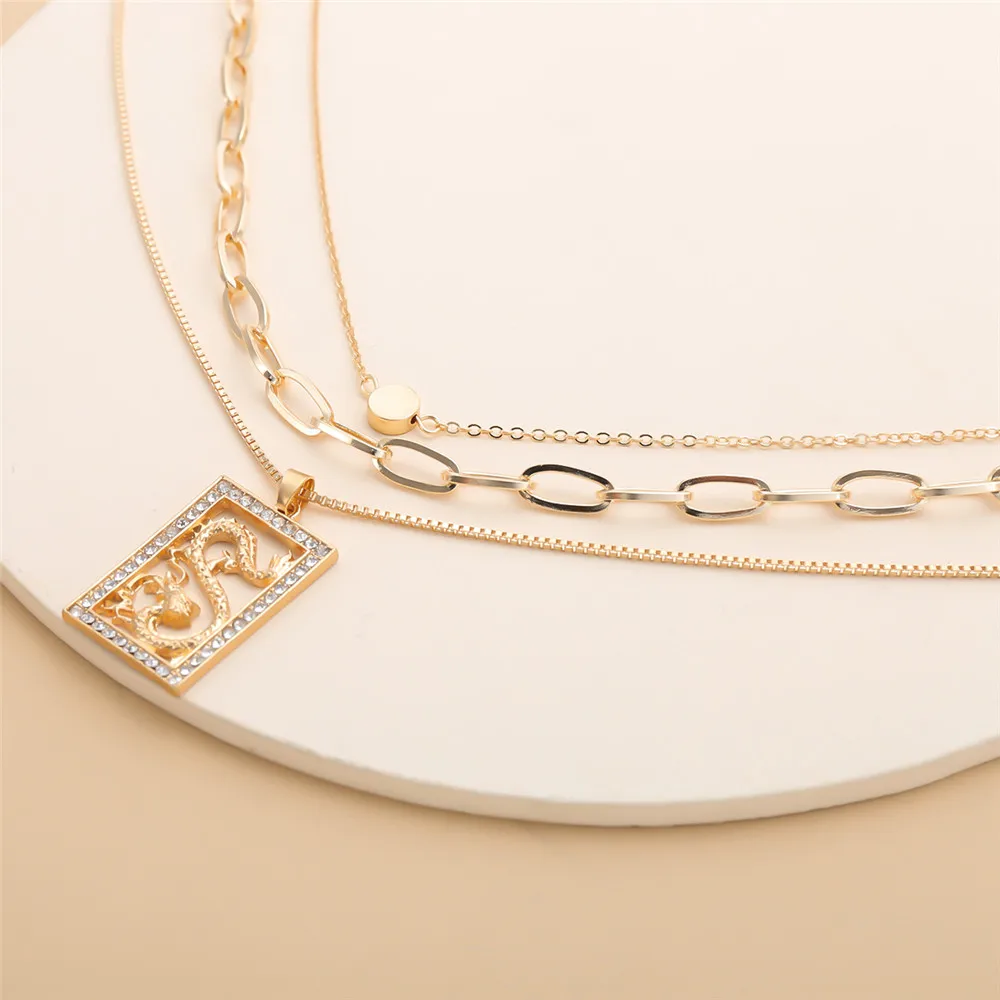 3 шт./компл. многослойные стразы ожерелье с кулоном дракона очаровательное колье